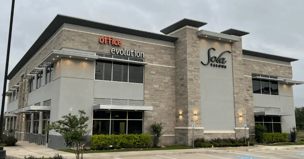 Exterior of Strive Coworking Workspaces Cypress inside the Office Evolution building in Cypress, Texas