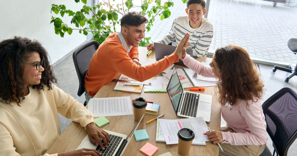 Team working together in a shared workspace