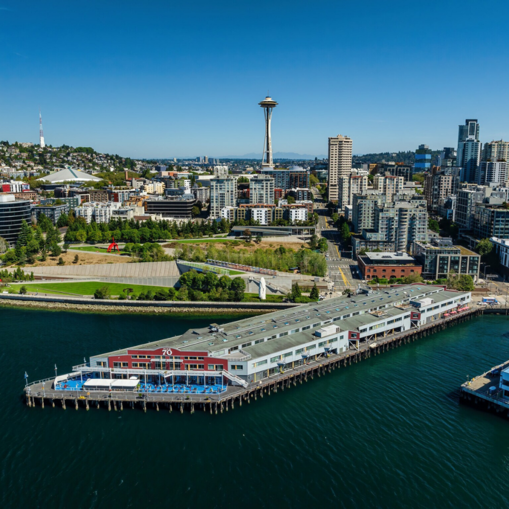 birds eye view of coworking space seattle wa with view of space needle
