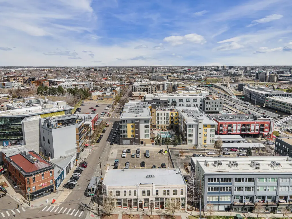 Office rental location in Denver showing building exterior and neighborhood