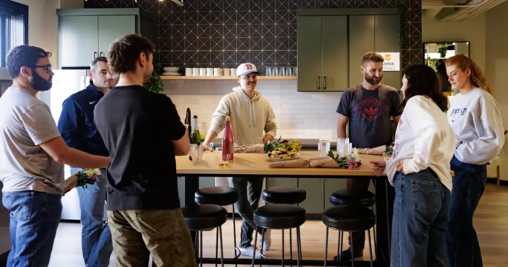 team socializing in a coworking space in denve lohi